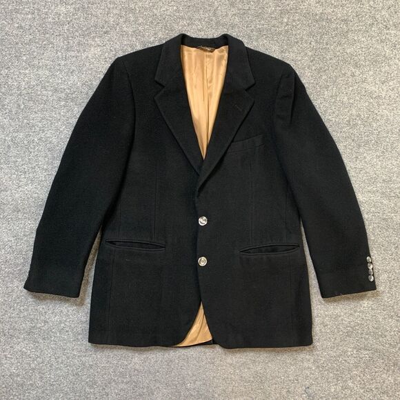 Vintage Bill Blass Blazer Mens 40 Black Cashmere Notch Lapel 2 Button Made USA - Picture 2 of 16